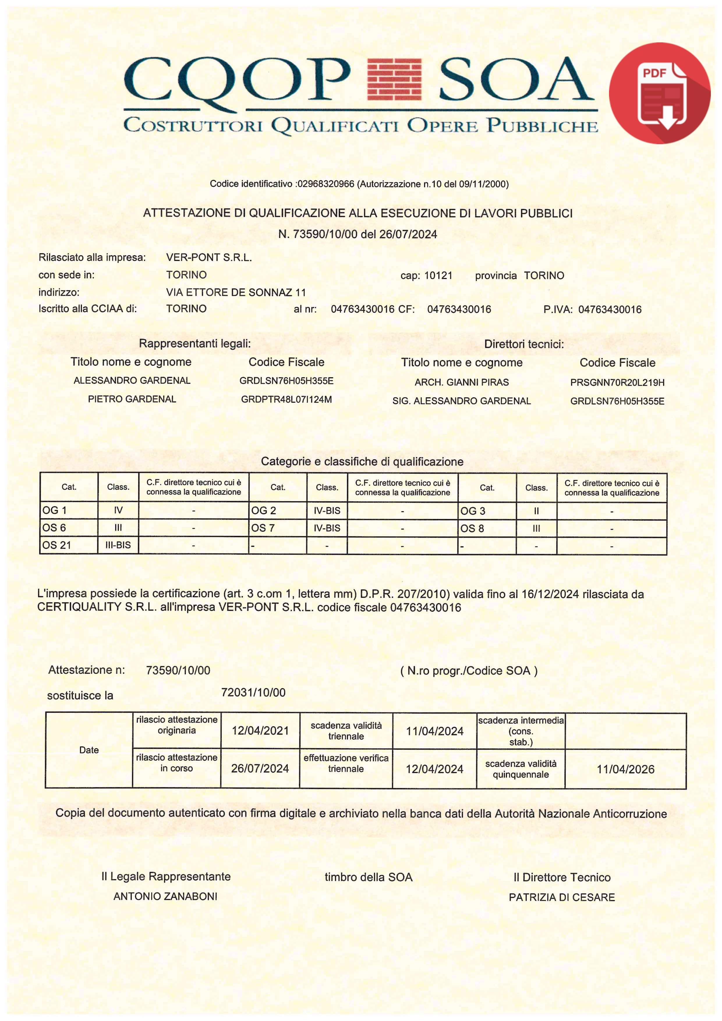 Attestazione CQOP SOA